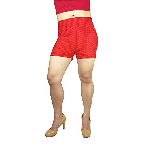 BCCSK Yoga High Waist Shorts Pants Peach Lift Stacked Leggings Hot Pants (Red, S)