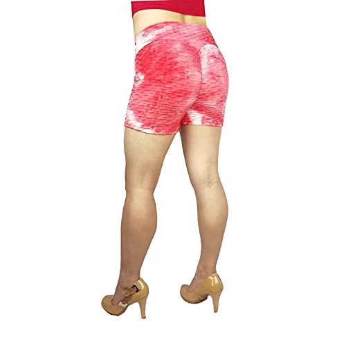 BCCSK Yoga High Waist Shorts Pants Peach Lift Stacked Leggings Hot Pants (Red White, S)