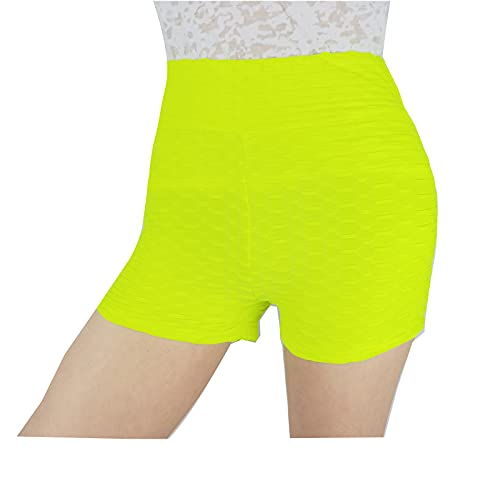 BCCSK Yoga High Waist Shorts Pants Peach Lift Stacked Leggings Hot Pants (Fluorescent Green, S)