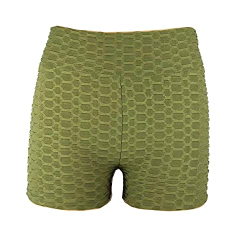 BCCSK Yoga High Waist Shorts Pants Peach Lift Stacked Leggings Hot Pants (Olive Green, S)