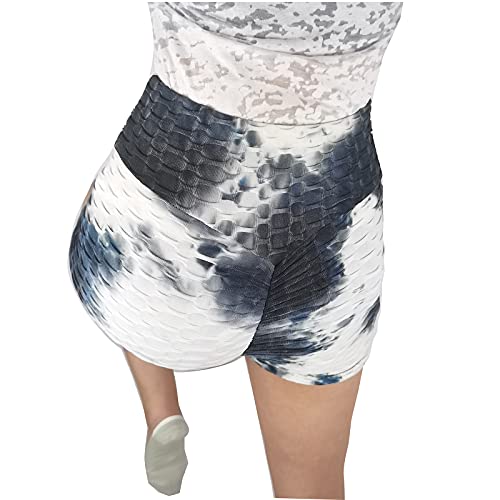 BCCSK Yoga High Waist Shorts Pants Peach Lift Stacked Leggings Hot Pants (Gray White, S)