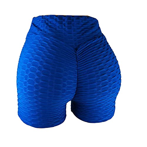 BCCSK Yoga High Waist Shorts Pants Peach Lift Stacked Leggings Hot Pants (Blue, L)