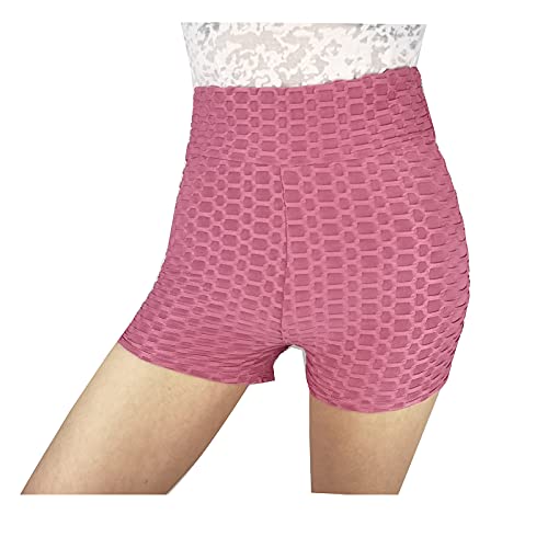 BCCSK Yoga High Waist Shorts Pants Peach Lift Stacked Leggings Hot Pants (Pink, S)