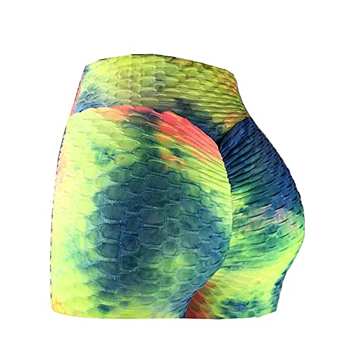 BCCSK Yoga High Waist Shorts Pants Peach Lift Stacked Leggings Hot Pants (Green Orange, S)